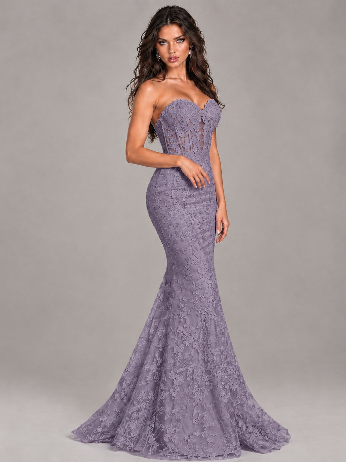 Strapless Corset Mermaid Prom Dress Lace Appliqué Formal Gown
