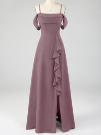 Spaghetti Strap Chiffon Bridesmaid Dress with Ruffles Slit