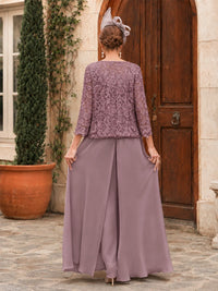 Elegant 3-Piece Chiffon Mother of the Bride Pantsuit with Floral Applique Jacket
