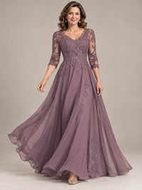 Sequin Lace A-Line Mother of the Bride Dress with 3/4 Sleeves