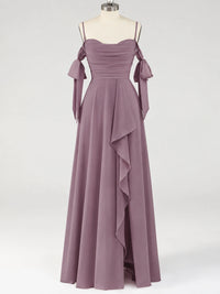 A-Line Ruffles Chiffon Bridesmaid Dress with Slit