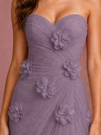 Blush Pink Strapless Sweetheart 3D Floral Tulle Mermaid Prom Dress