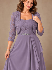 Blush Pink A-Line Mother of the Bride Dress with Lace Jacket and Ruffles