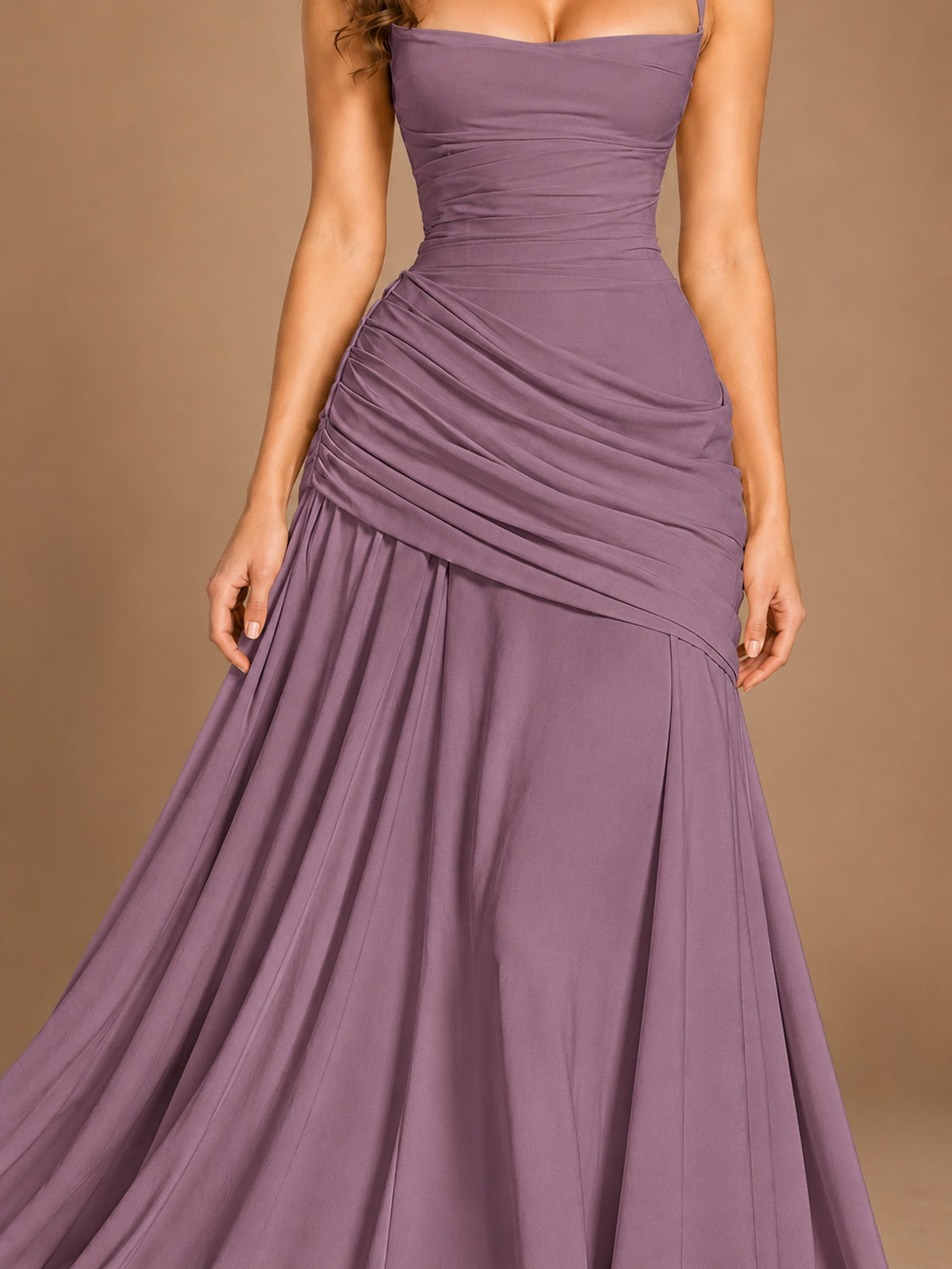 Butter Yellow Square Neck Ruched A-Line Prom Dress