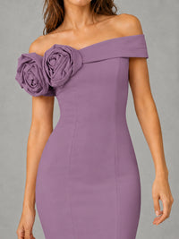 Blush Pink Off Shoulder Mermaid Bridesmaid Dress with Floral Rosette