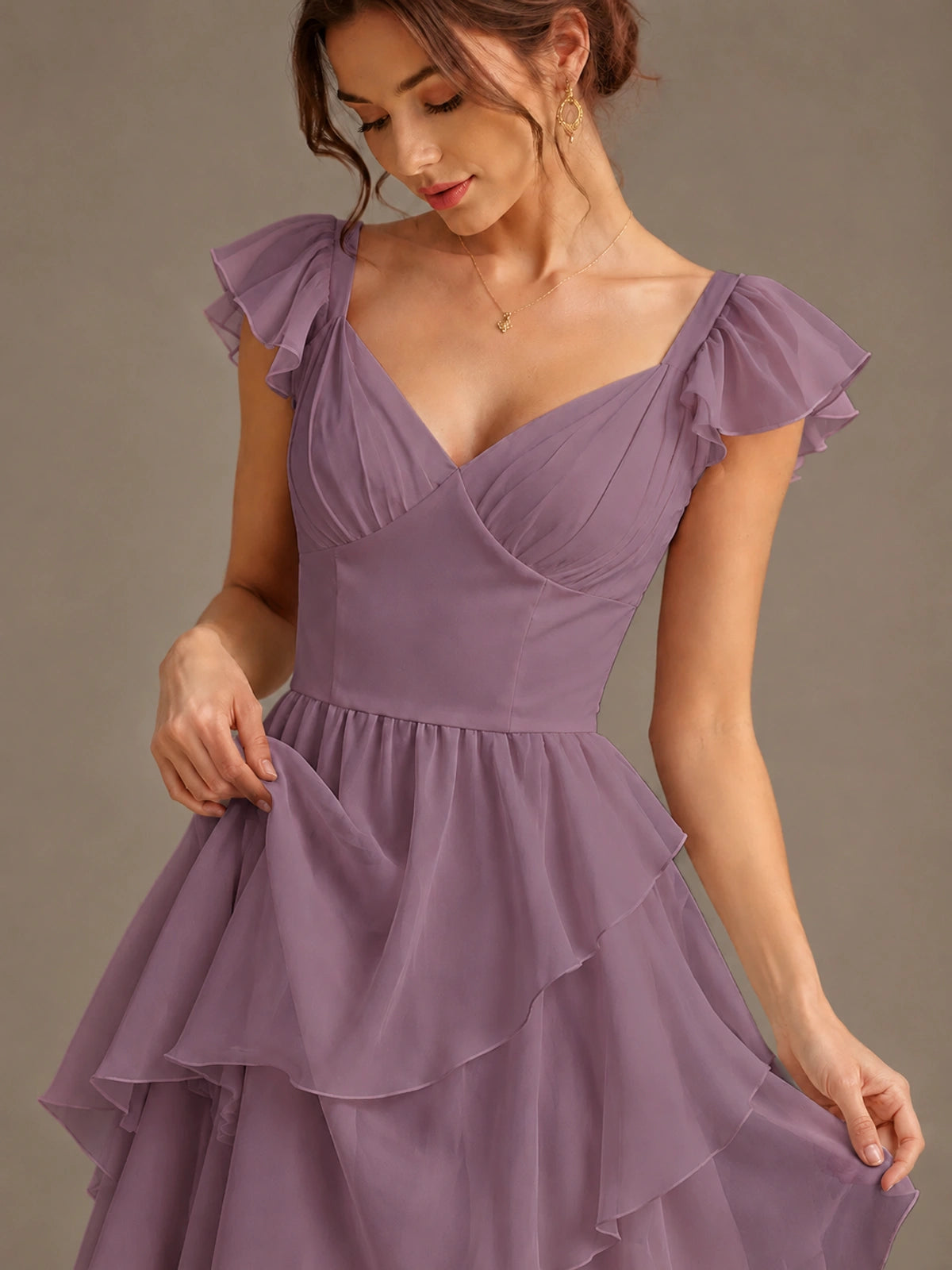 Ruffle Tiered V Neck Maxi Dress