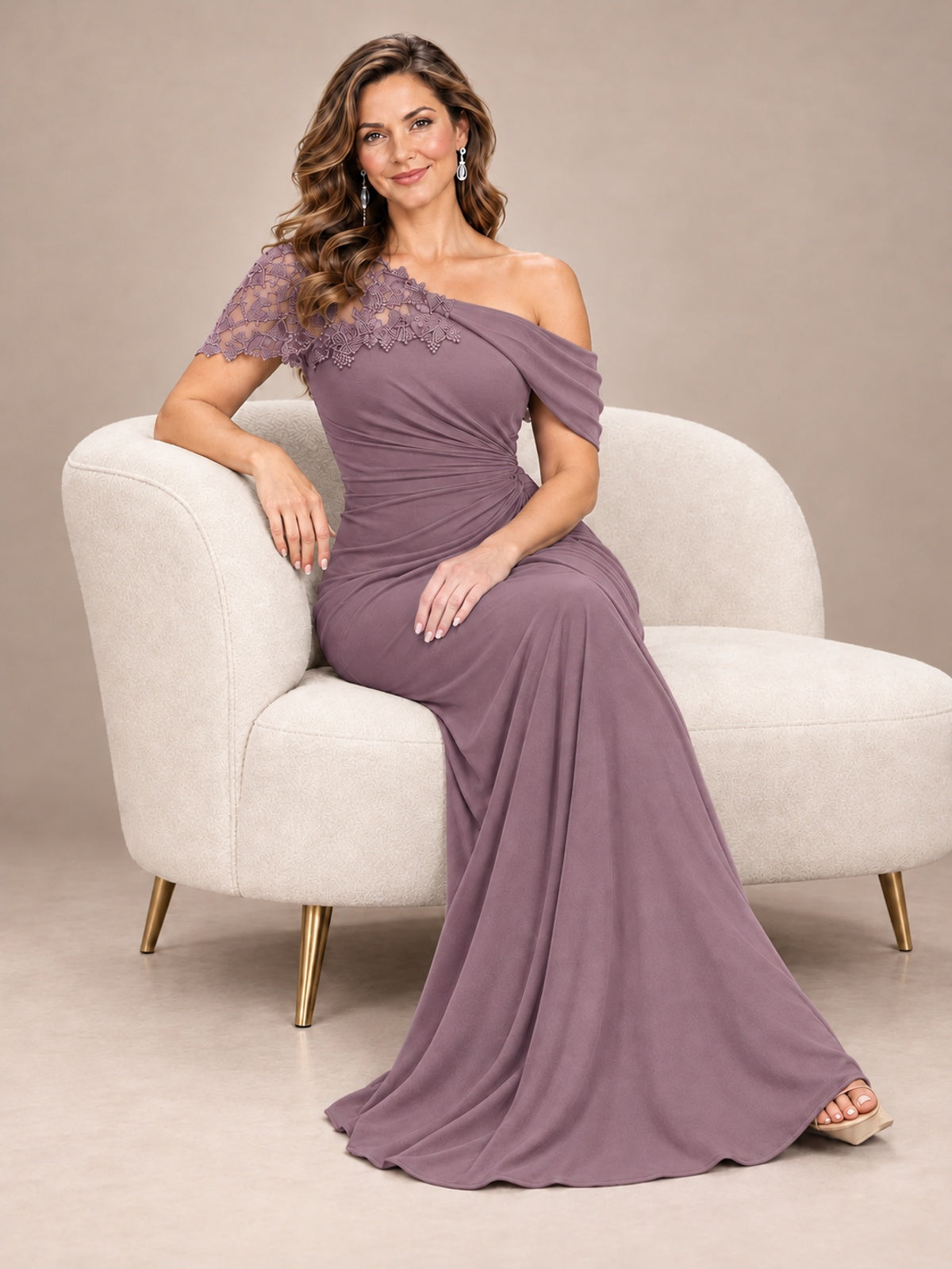 One Shoulder Chiffon Mother of The Bride Dress