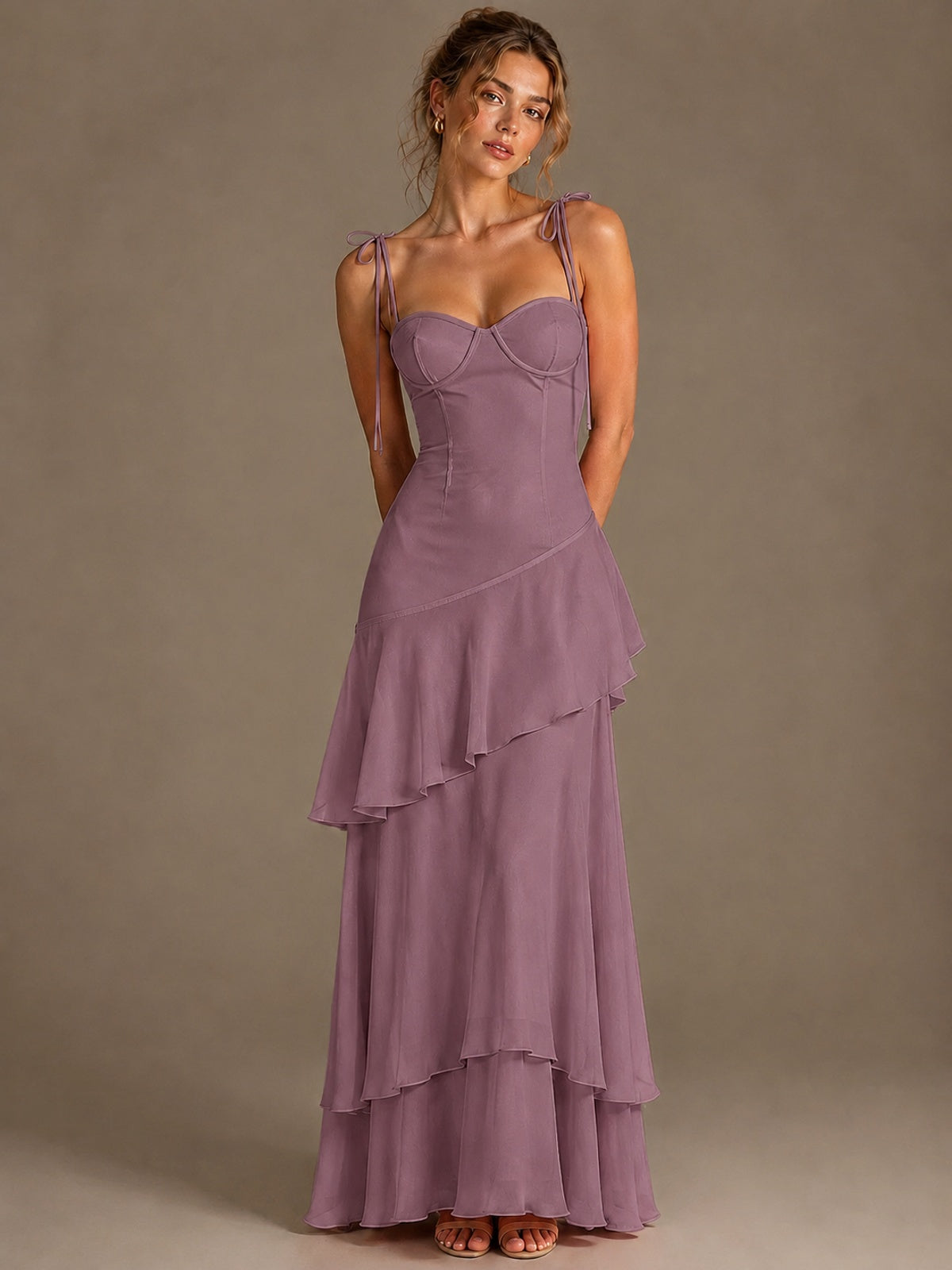 Spaghetti Strap Tiered Ruffles Chiffon Prom Dress