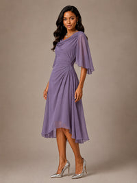 Cowl Neck Ruched Chiffon Mother of the Bride Dresses with Flutter Sleeves