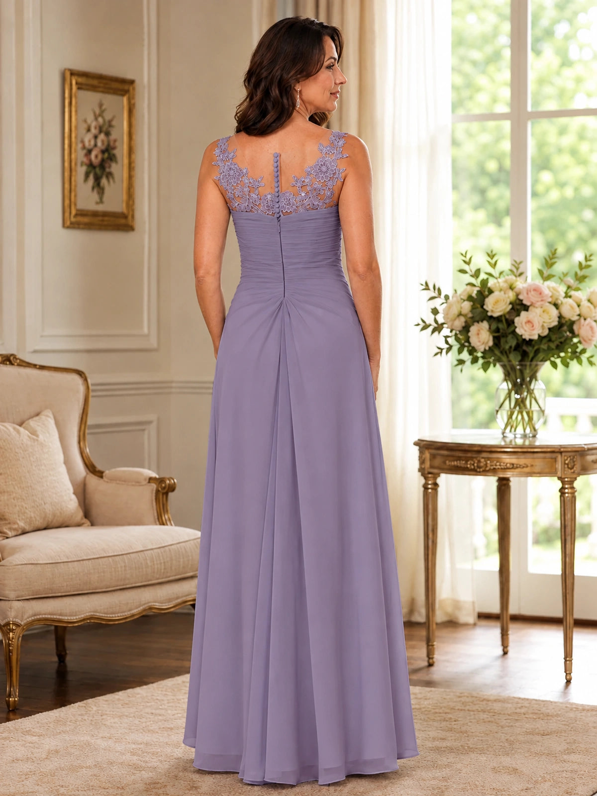 Elegant Chiffon Mother of the Bride Dress with Lace Applique and Cape Sleeves