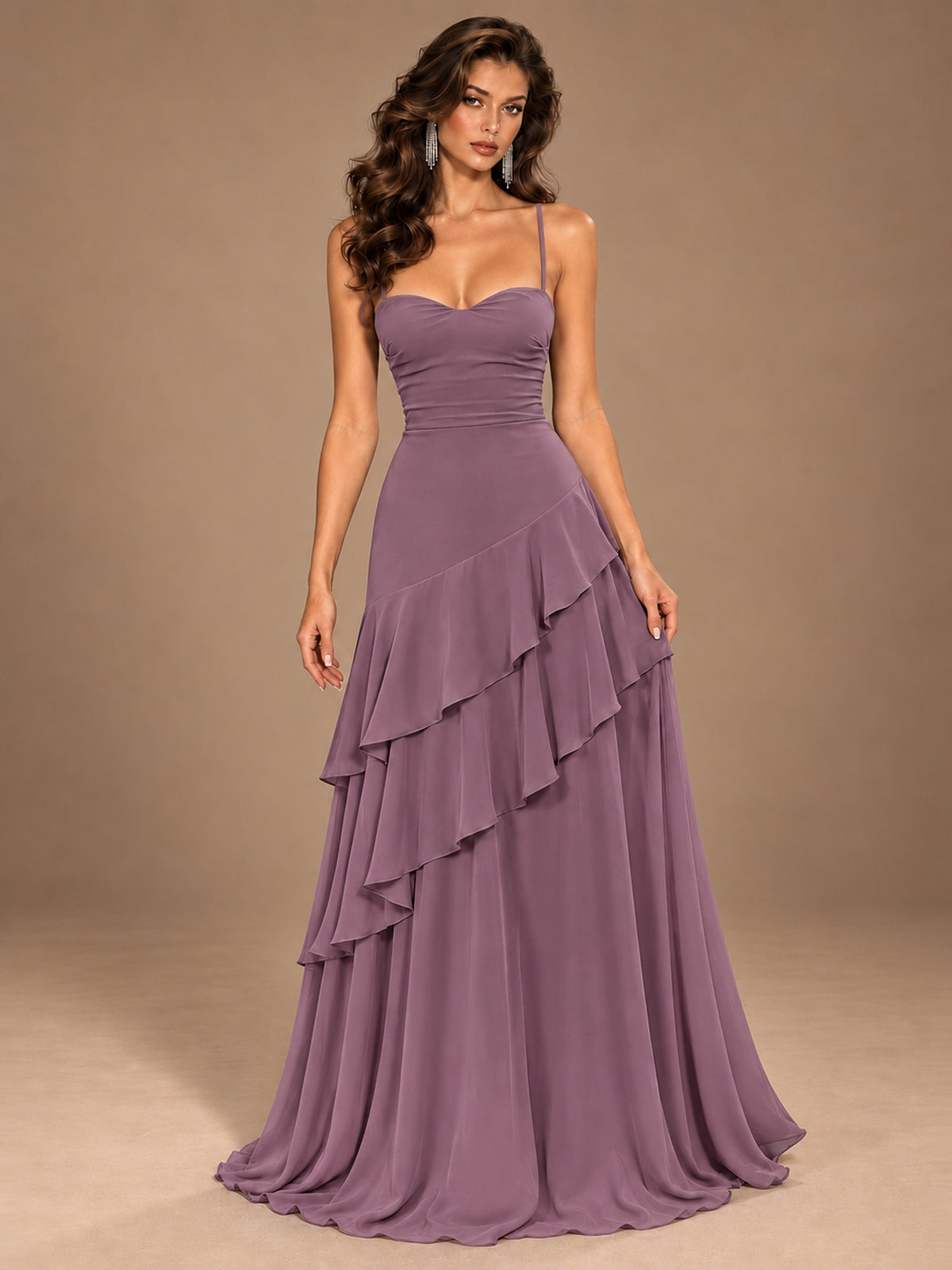 Sweetheart A-Line Ruffle Prom Dress with Spaghetti Straps
