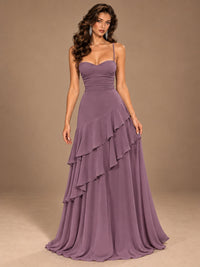 Sweetheart A-Line Ruffle Prom Dress with Spaghetti Straps
