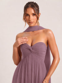 Strapless Ruched Chiffon Long Prom Dress with Scarf