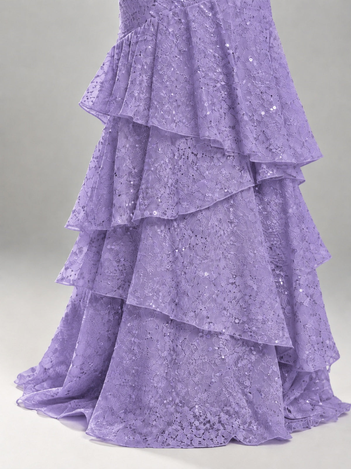 Halter Tiered Mermaid Prom Dress with Sparkly Lace