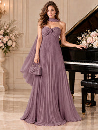 Sweetheart Neckline Pleated Prom Dress Strapless A-line Formal Dress with Flowy Scarf