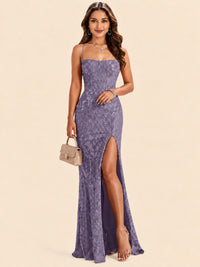 Sequin Lace Appliques Mermaid Prom Dress Spaghetti Strap Formal Gowns with Slit