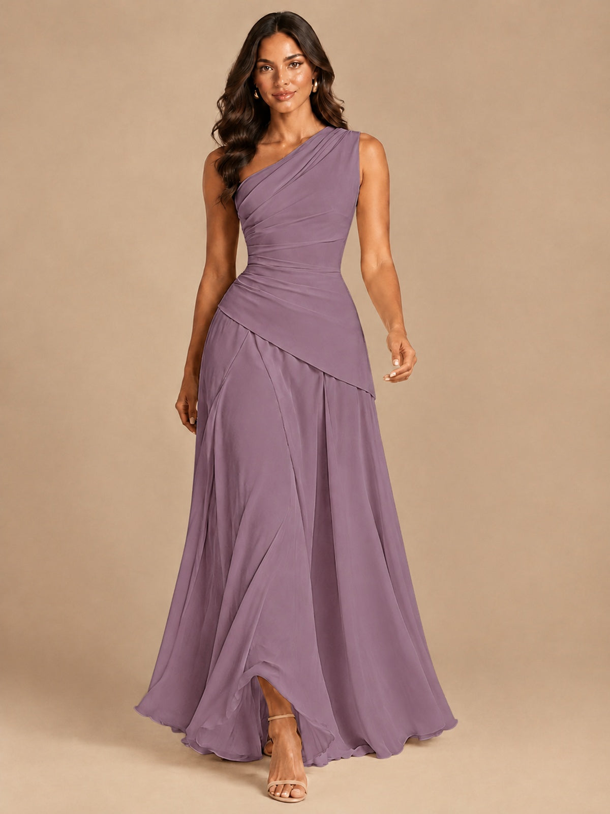 One Shoulder Prom Dress A-line Ruched Women Wedding Formal Gowns