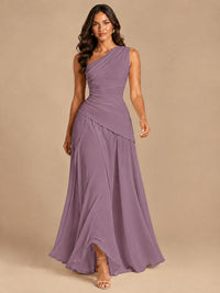 One Shoulder Prom Dress A-line Ruched Women Wedding Formal Gowns