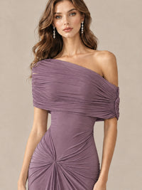 Elegant Draped Off Shoulder Ruched Mermaid Chiffon Formal Evening Gown