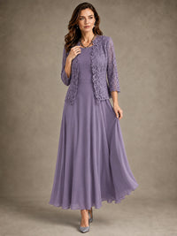 2-Piece Chiffon Mother of the Bride Dress with Lace Jacket