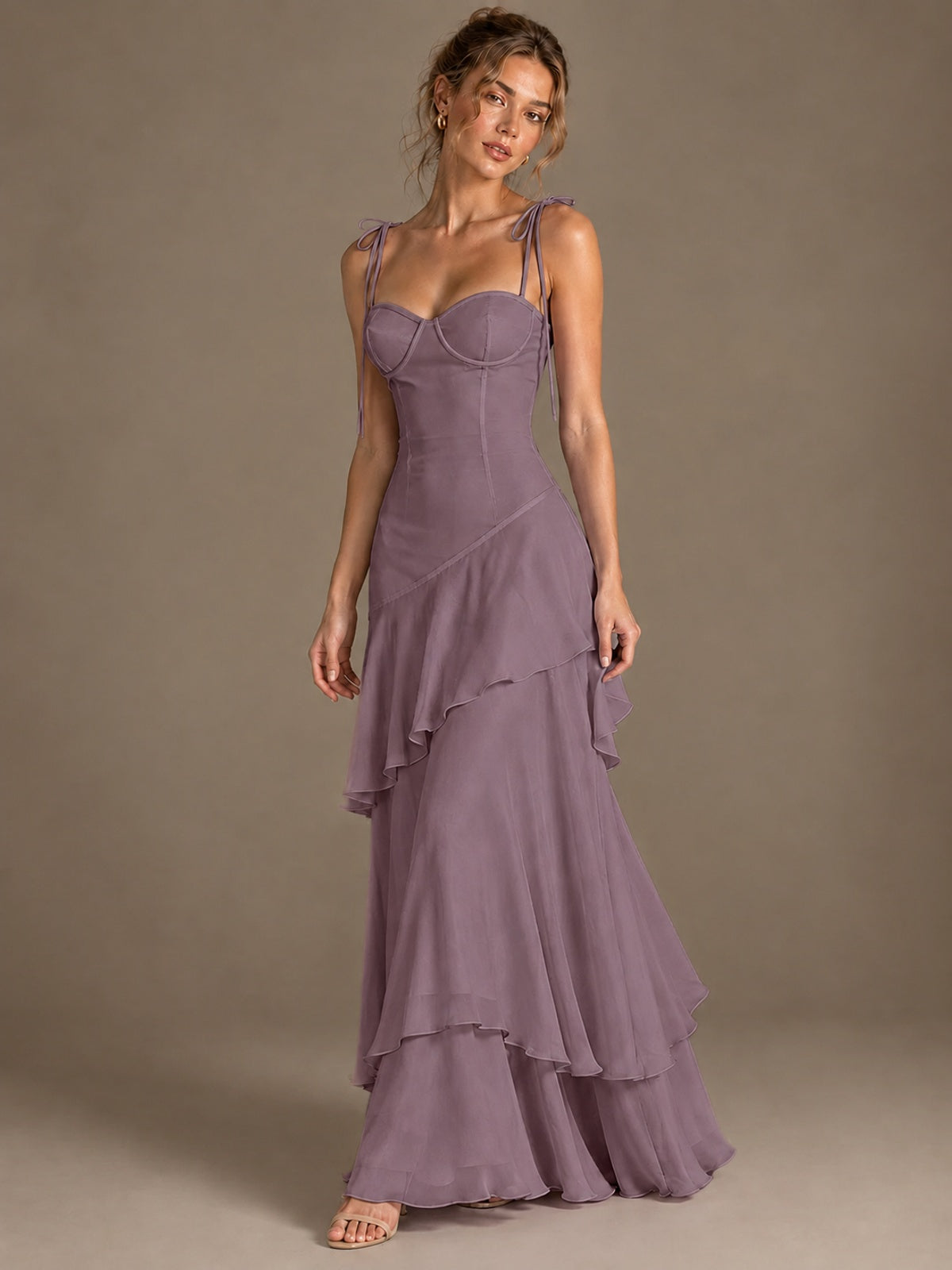 Spaghetti Strap Tiered Ruffles Chiffon Prom Dress