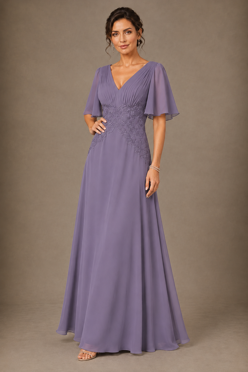 A-Line Chiffon Mother of the Bride Dress with Applique