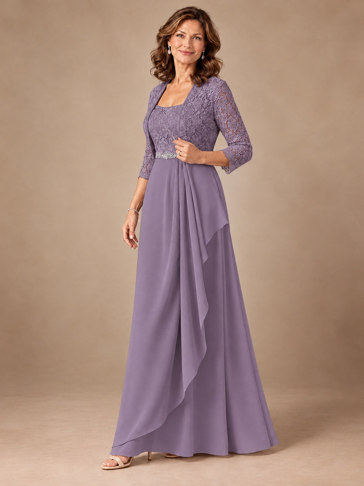 Blush Pink A-Line Mother of the Bride Dress with Lace Jacket and Ruffles