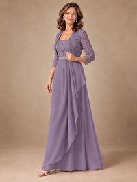 Blush Pink A-Line Mother of the Bride Dress with Lace Jacket and Ruffles