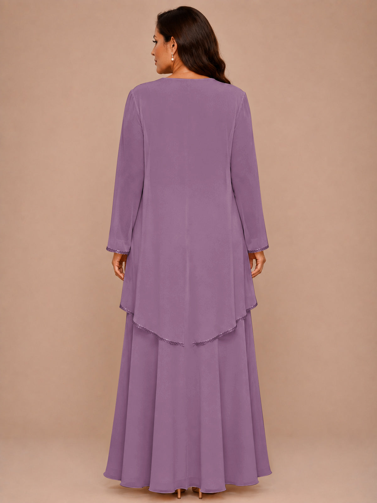 Champagne Beaded Chiffon Mother of the Bride Dress with Jacket V-Neck Gown