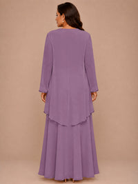 Champagne Beaded Chiffon Mother of the Bride Dress with Jacket V-Neck Gown