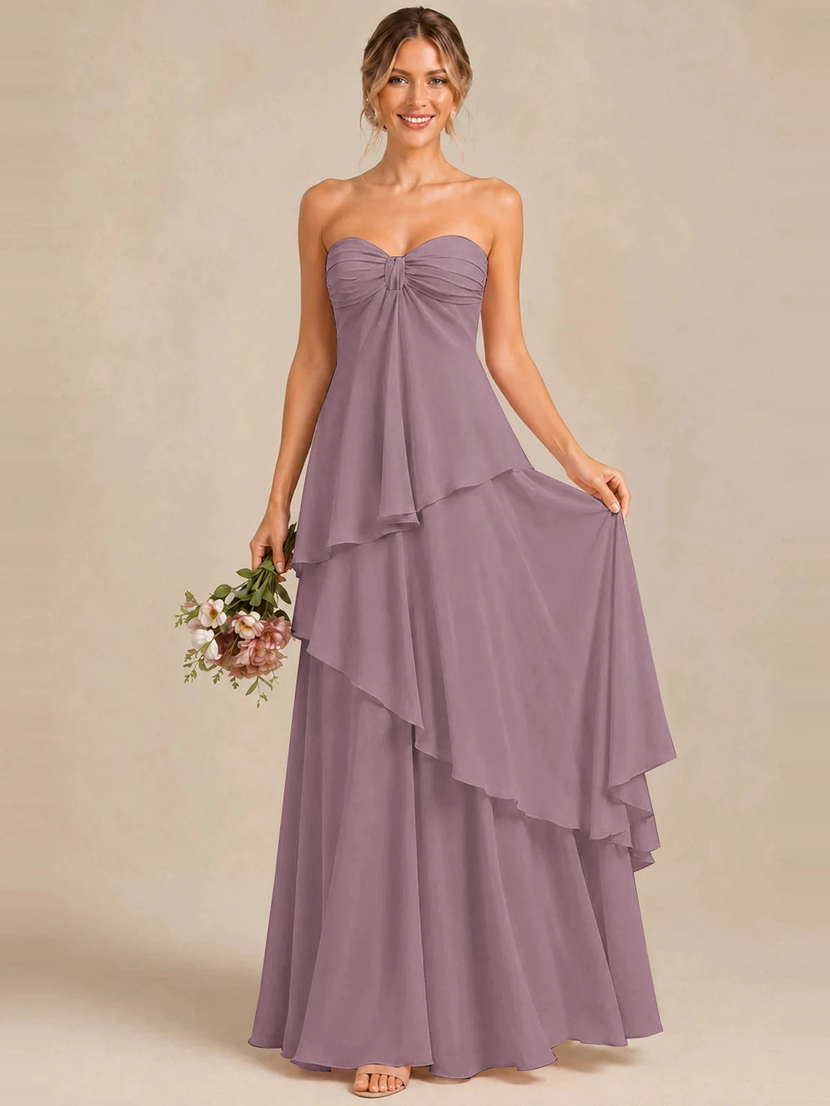 Strapless Chiffon Bridesmaid Dress with Tiered Ruffles
