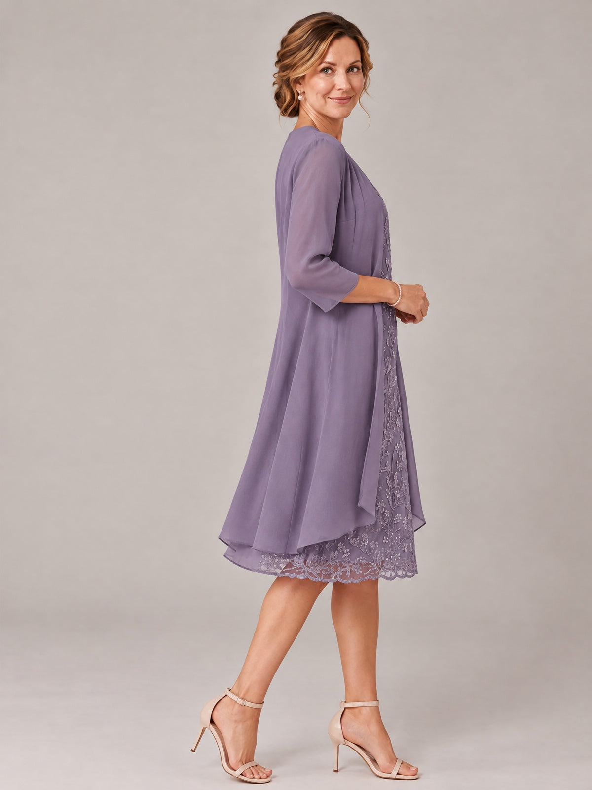 Tea Length Sequin Lace Mother of The Bride Dress with Chiffon Jacket