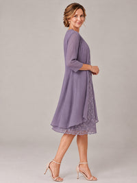 Tea Length Sequin Lace Mother of The Bride Dress with Chiffon Jacket