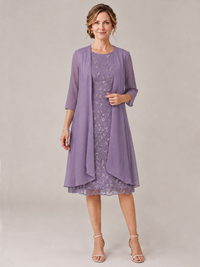 Tea Length Sequin Lace Mother of The Bride Dress with Chiffon Jacket