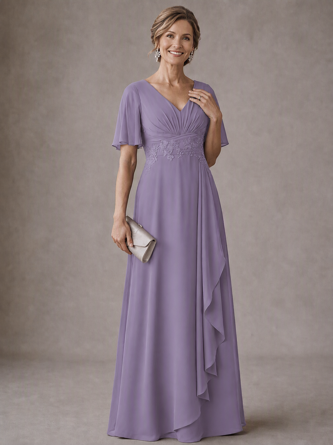 V-Neck Chiffon Lace Mother of the Bride Dresses