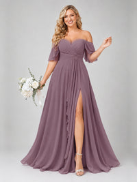 Off Shoulder Chiffon Bridesmaid Dress with Slit