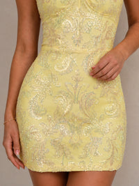 Yellow Sequin Corset Homecoming Mini Dress