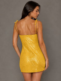 Navy Blue Sequin Spaghetti Strap Mini Dress