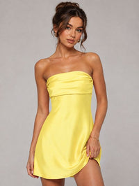 Burnt Orange Strapless Satin Mini Dress