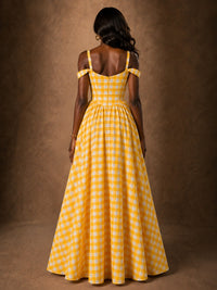 Yellow Gingham Sweetheart Maxi Dress with Off-Shoulder Straps