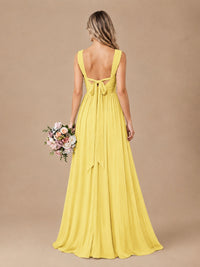 Pleated Chiffon V Neck Wedding Bridesmaid Dresses Floor Length with Slit