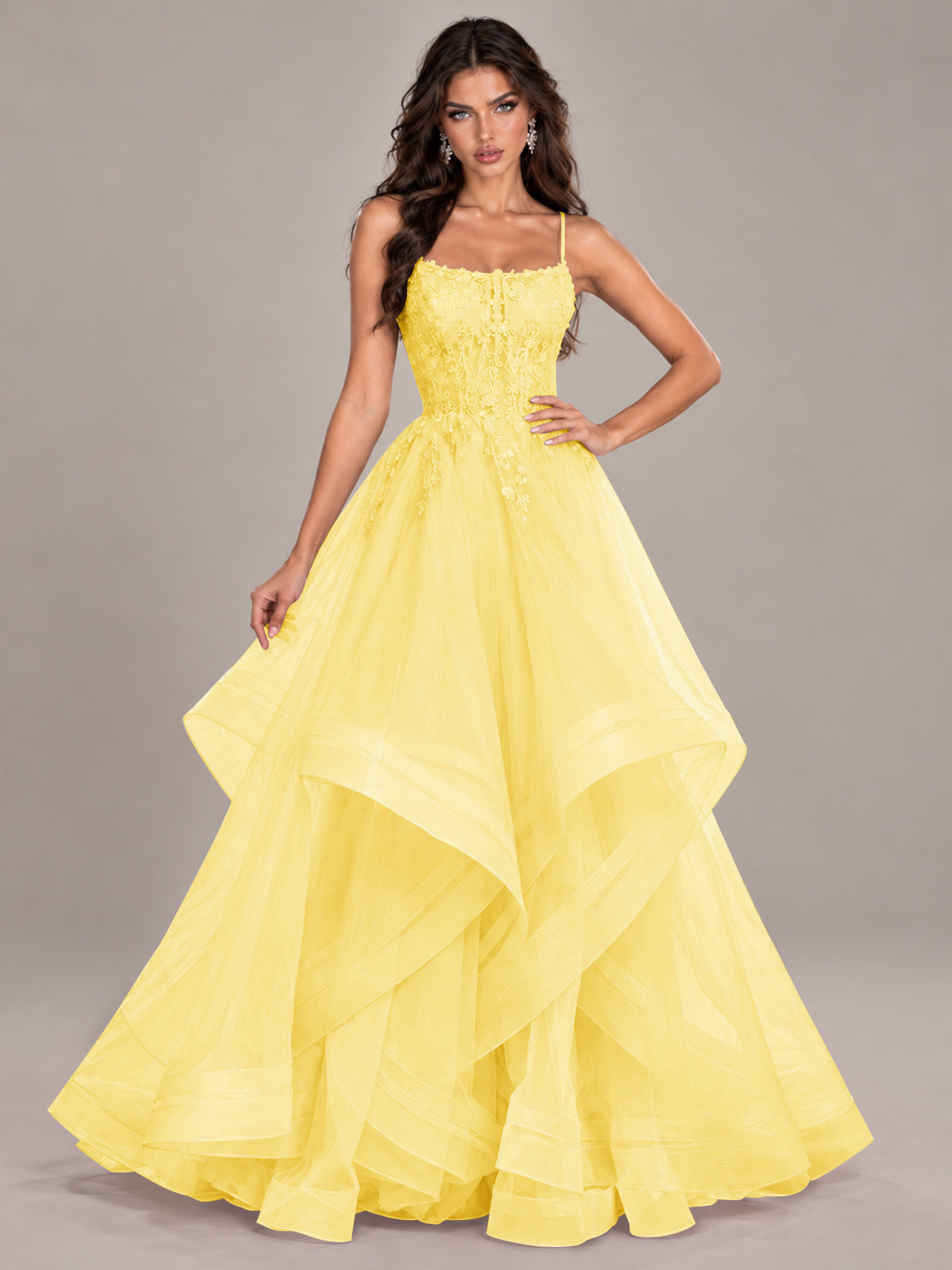 Lace Corset Ball Gown Prom Dress with Cascading Tulle Ruffles