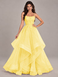 Lace Corset Ball Gown Prom Dress with Cascading Tulle Ruffles