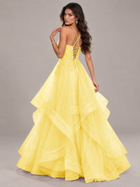 Lace Corset Ball Gown Prom Dress with Cascading Tulle Ruffles