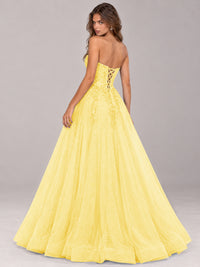 Strapless Sweetheart Beaded Corset Glitter Tulle Ball Gown Prom Dress