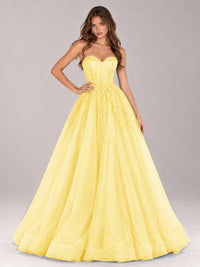 Strapless Sweetheart Beaded Corset Glitter Tulle Ball Gown Prom Dress