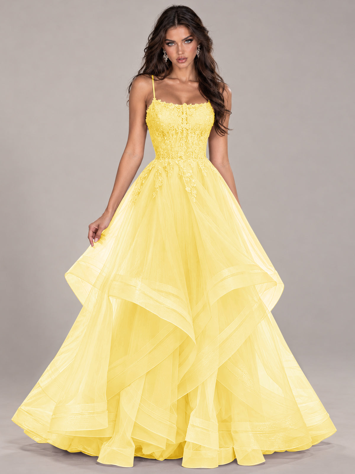 Lace Corset Ball Gown Prom Dress with Cascading Tulle Ruffles