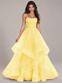 Lace Corset Ball Gown Prom Dress with Cascading Tulle Ruffles