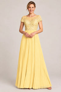 Embroidered Lace Pleated Mother of the Bride Dress