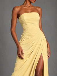 Strapless Bodycon Pleated Chiffon Formal Dress with Slit